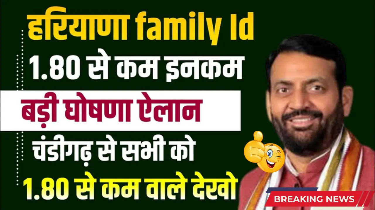 Haryana Family ID scheme, Haryana income limit update, Family ID 1.80 lakh income,